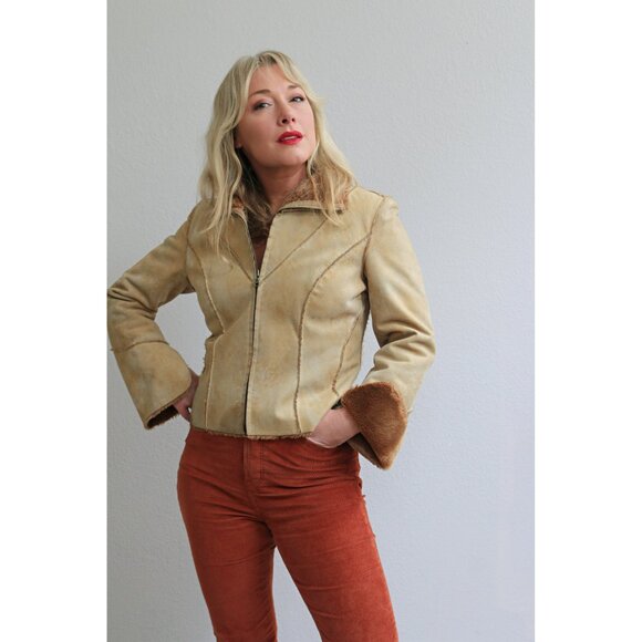 2000's Y2K Vintage Guess Faux Fur & Suede Jacket  // Women's Small to Medium 90s - Picture 3 of 10